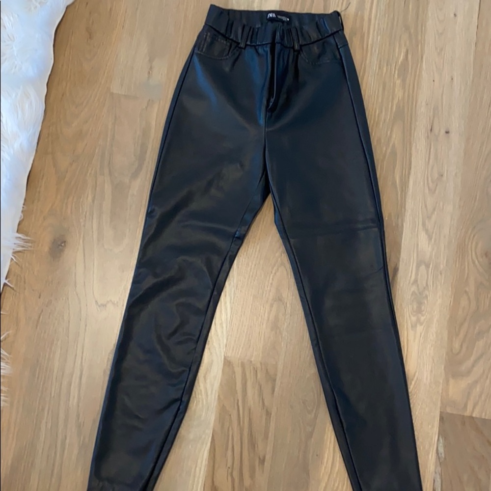 Zara Black Leather Straight Leg Pants